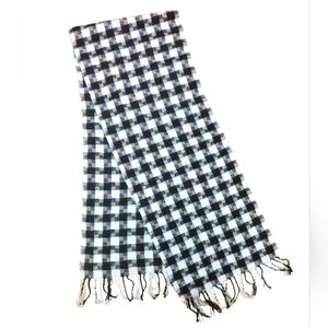 Vintage Glentex Women's Black White Plaid With Tassel Trim Winter Scarf, OSFA